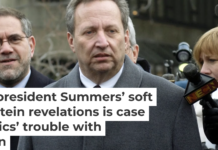 Larry Summers, center, is surrounded by the media in 2005 amid calls for his resignation. Jodi Hilton/Getty Images